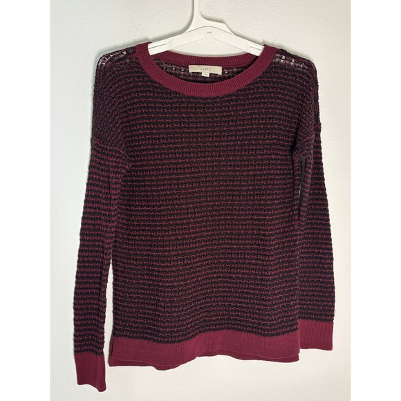 LOFT Sweaters - Ann Taylor Loft Womens Burgundy Black Textured Knit Long‎ Sleeve Sweater Large